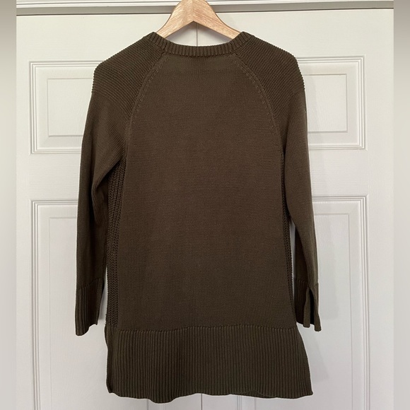 {Chico's} Lace Up V-Neck Knit Sweater in Olive Green - Women's 0 (Small) - Picture 6 of 11